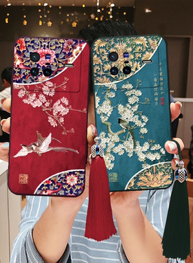 适用vivo浮雕手机壳x300国风x200花鸟pro全包x90女x100软50妈妈新品x80喜庆x70硅胶xnote过年x60红色喜鹊老人