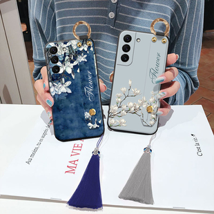 适用三星立体s25浮雕s24手机壳s23玉兰花朵ultra简约a54腕带s22挂绳s21fe背带s10 支架note20软a54欧美a35a55