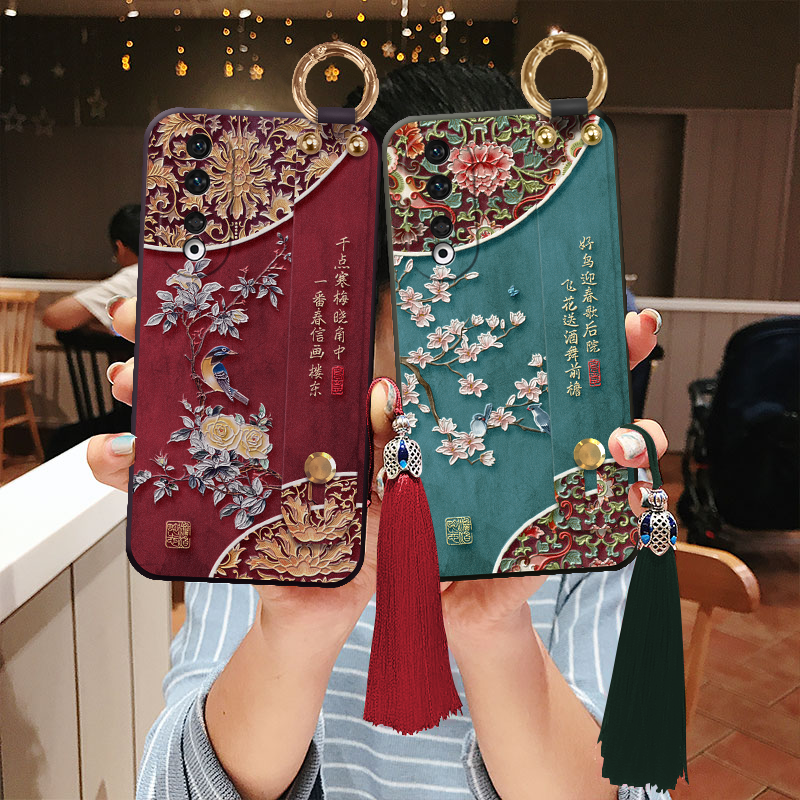 适用荣耀立体浮雕国风腕带手机壳