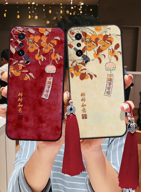 适用红米k90立体浮雕k80至尊turbo5max柿柿k70e如意手机壳k60转运妈妈pro老年13寓意12花鸟10软note15大气11