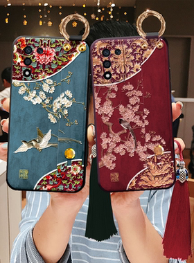 适用oppo立体浮雕k13手机壳a6国风pro花鸟a58x腕带a97古风a96妈妈k9s老人57防摔a5支架a93s挂绳a55背带a6女12