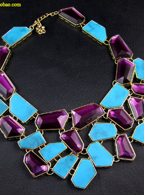 满268赠 B*M* 篮紫色宝石几何拼接夸张围嘴假领子项链