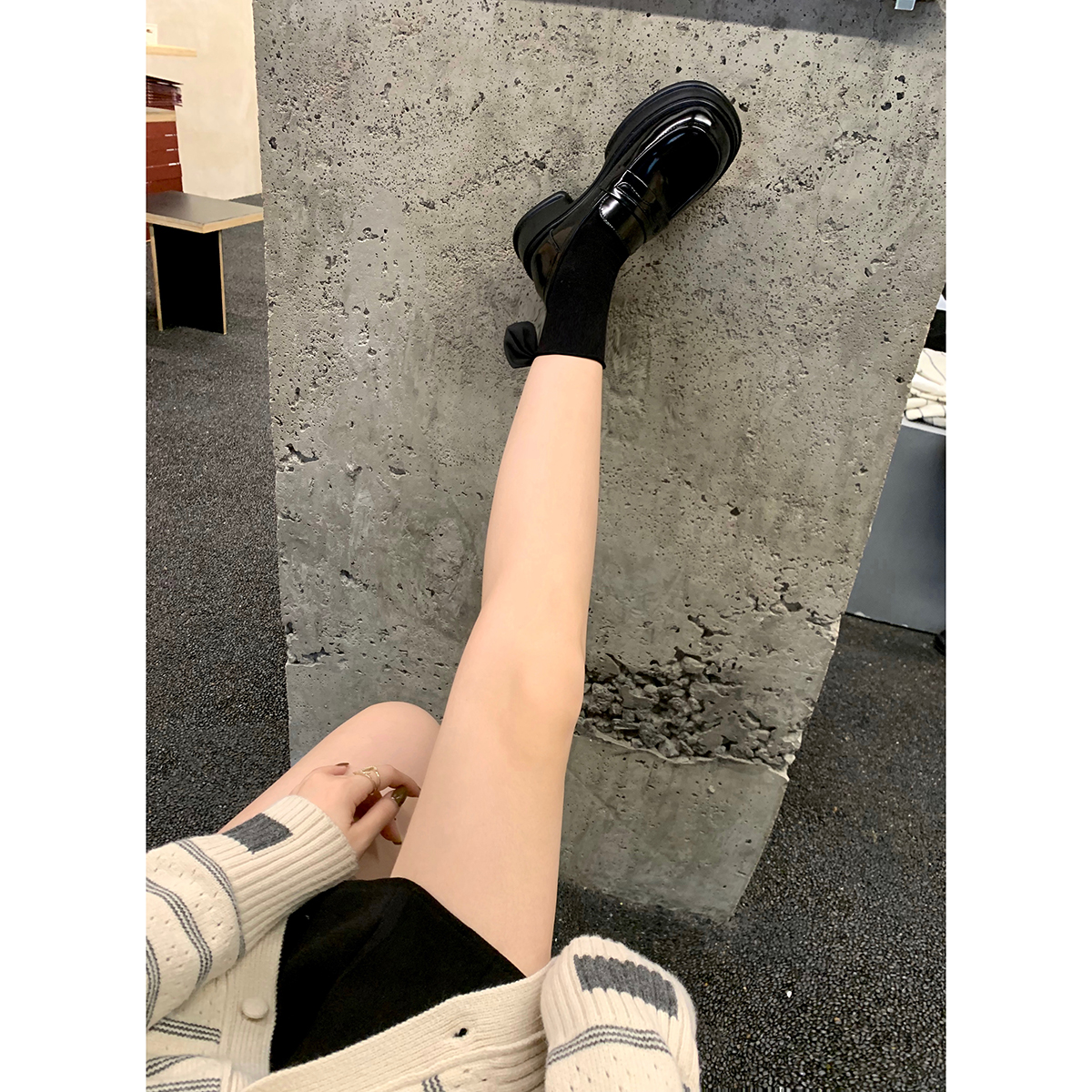 粗跟欧美英伦风增高乐福鞋