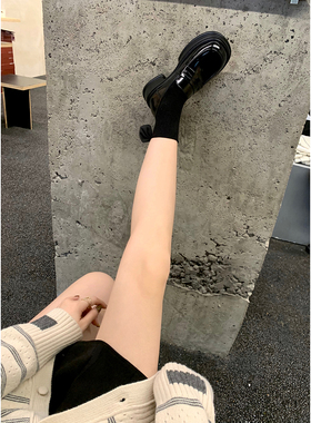 真皮厚底乐福鞋女秋季新款一脚蹬复古单鞋增高英伦风黑色小皮鞋女