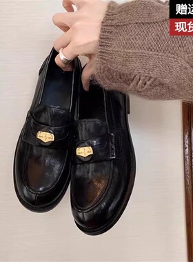 羊皮版~真皮复古平底鞋乐福鞋女2024新款英伦百搭黑色小皮鞋单鞋