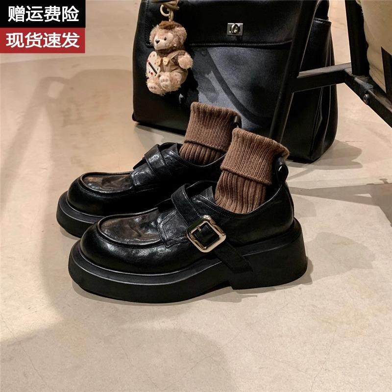 水洗牛皮~真皮复古一脚蹬厚底小皮鞋女秋冬英伦风粗跟乐福鞋单鞋,女鞋,乐福鞋（豆豆鞋）,淘宝优惠券,粉丝福利购,淘宝优惠卷