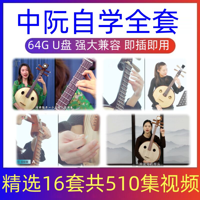 中阮视频教程入门到精通自学中阮演奏歌曲技巧初学者全套U盘