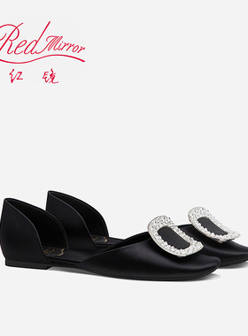 凉鞋女款2025新款外穿rv水钻方扣中空真丝绸缎平底婚鞋时尚感