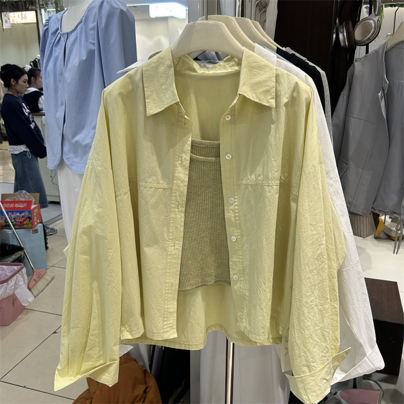 2025春季新法式慵懒两件套衬衣女小个子休闲长袖宽松短款外套上衣