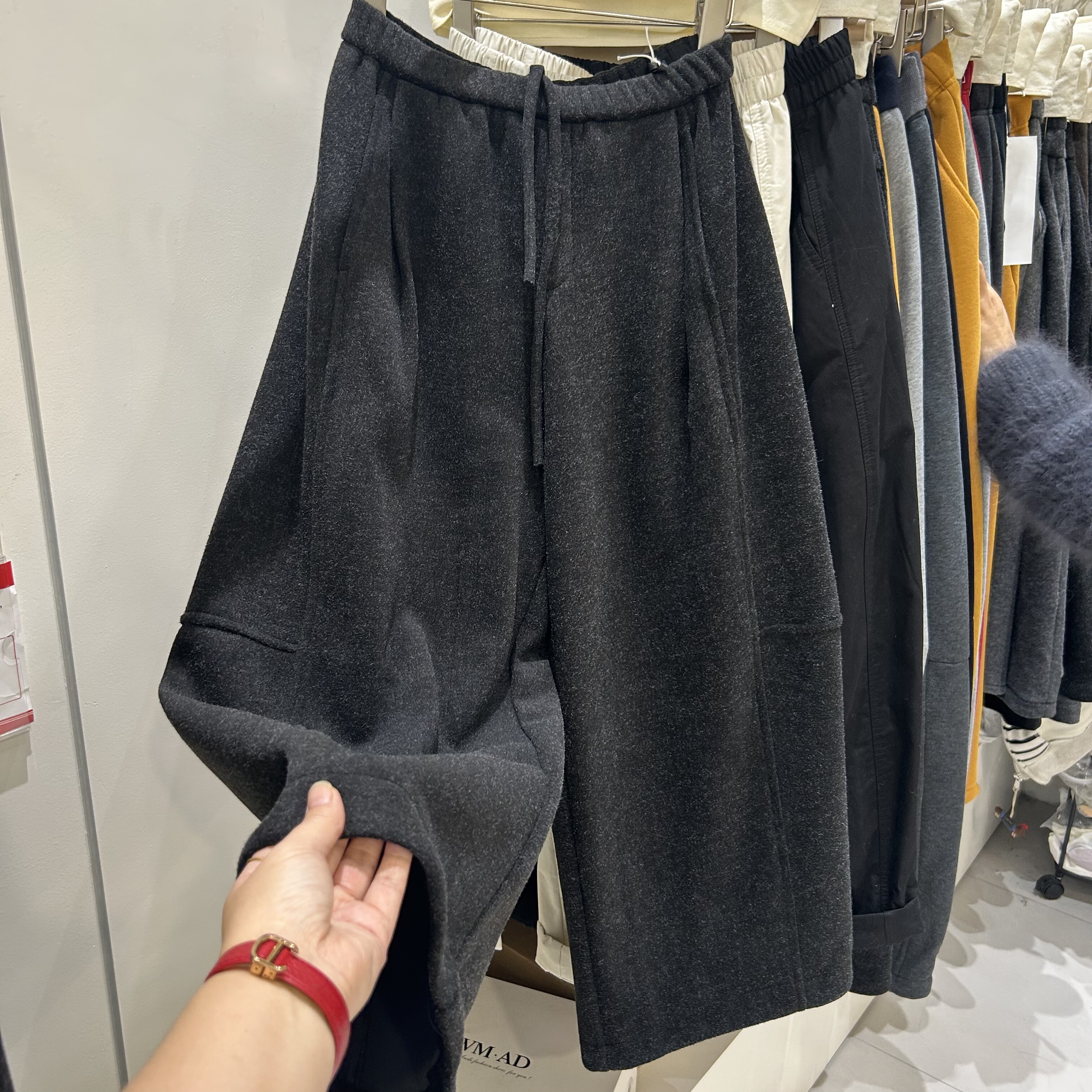 欧货松紧腰抽绳加绒休闲裤女2025冬新款宽松显瘦百搭九分阔腿裤潮