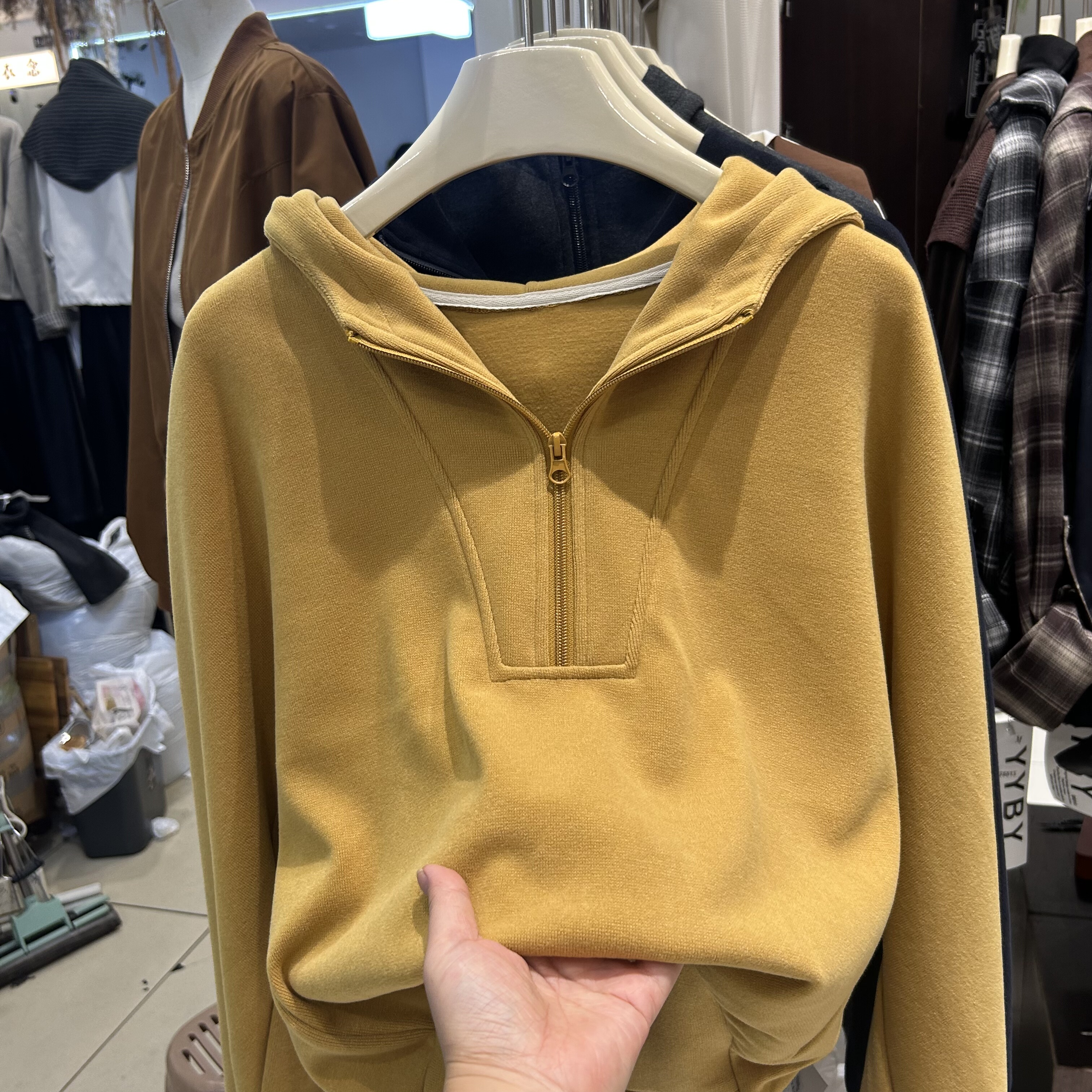 韩系美式宽松半拉链连帽卫衣女2025秋季慵懒风时髦百搭上衣外套潮