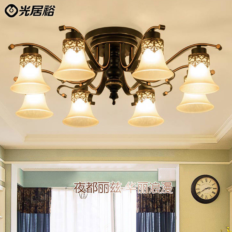 客厅灯简约现代大气家用复古餐厅灯具简欧铁艺书房卧室美式吸顶灯