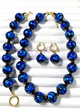 JR大颗粒琉璃耳环项链手链套装