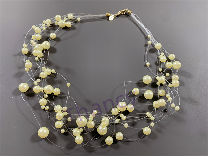 Vintage中古MONET打标琉璃珍珠多层满天星隐形项链短款锁骨链女