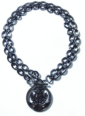 Vintage中古美国AK打标暗黑风潮酷狮子头圆吊坠双层短款夸张项链