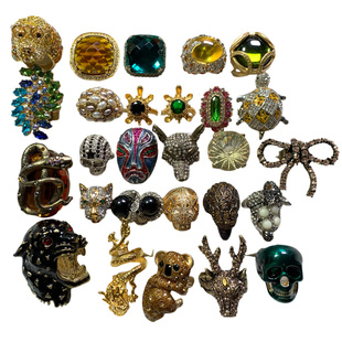 Vintage中古重工华丽琉璃水晶莱茵石动物造型KJL/NG/打标孤品戒指