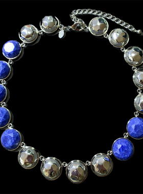 Vintage JR JOAN RIVERS打标质感复古仿石头蓝色宝石渐变短项链