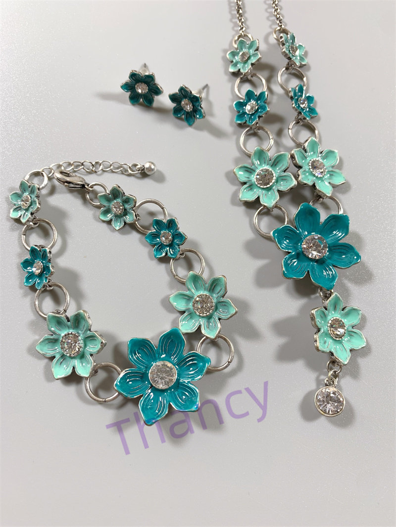 PILGRIM打标珐琅绿色花朵套装