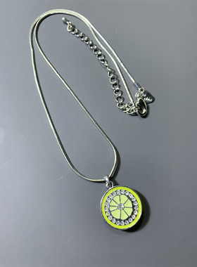 Vintage中古SP打标 夏日百搭款立体半片珐琅柠檬吊坠锁骨链项链女