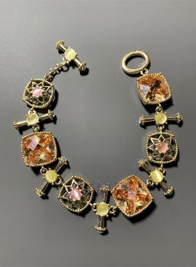 切割水晶猫眼石中古手链女