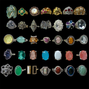 Vintage中古精致复古百搭水晶莱茵石镶嵌巴洛克风戒指孤品合集女