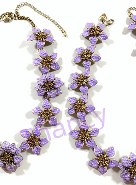 BJ打标紫色花朵短款项链