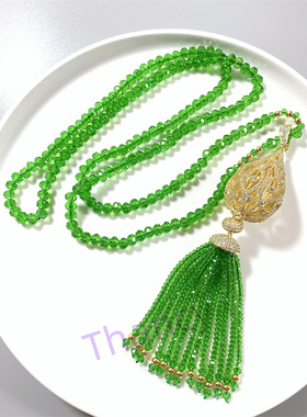 精致中古绿色密镶水晶中长项链