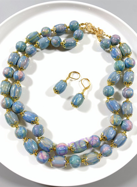 粉蓝珠光树脂珠项链套装