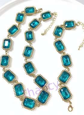 MONET打标方块宝石项链手链套装