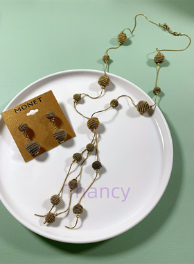 MONET铜金丝球造型耳环项链套装