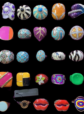 Vintage中古 色彩斑斓珐琅彩釉夸张个性设计感复古百搭孤品戒指女