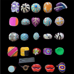 Vintage中古 色彩斑斓珐琅彩釉夸张个性设计感复古百搭孤品戒指女