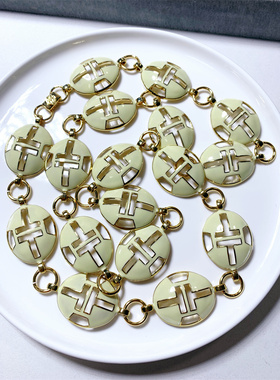 TB米白色珐琅中长款项链