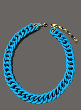 Vintage HOPE AVE打标 微瑕 潮酷欧美范蓝色麻花链夸张短款项链