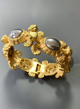 Vintage中古 美国老牌BR打标镀铑金金银双色乌龟造型开口夸张手镯