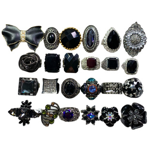 Vintage中古 暗黑风复古夸张百搭时髦黑色水晶宝石孤品戒指合集