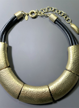 Vintage CHICOS打标重工夸张罗马风无光金捶打面厚重感项圈项链