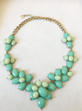 Vintage Sooyeon打标复古金清新绿色树脂宝石设计感夸张时装项链