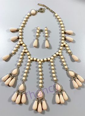 UTERQUE打标粉流苏耳环项链套装