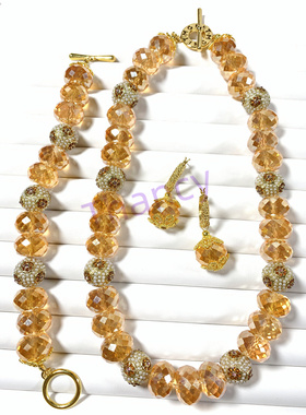 MONET橘色切面闪亮水晶三件套