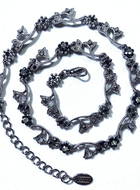 Vintage中古LOWRYS FARH打标黑色精致小花朵藤蔓造型短款项链女