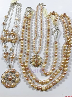 琉璃珍珠珠光粉白撞色项链毛衣链