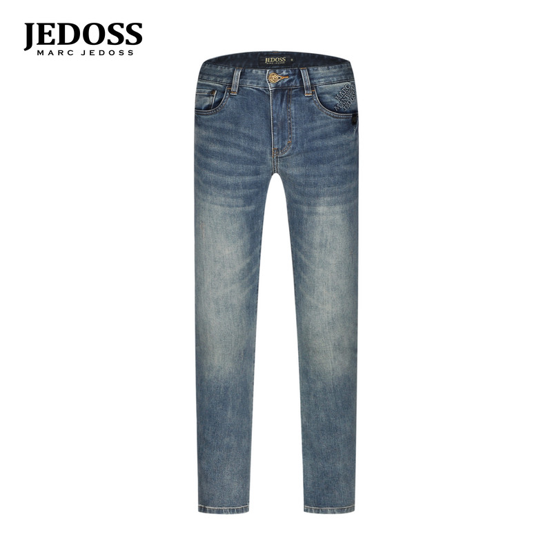 JEDOSS/爵迪斯男装夏季专柜新款简约字母压凸刺绣牛仔裤YL023