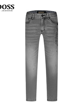 JEDOSS/爵迪斯男装夏季专柜新款字母压凸烟灰色牛仔裤YL112B