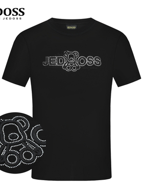 JEDOSS/爵迪斯男装2025春夏新款简约字母熊仔烫钻刺绣短袖T恤109