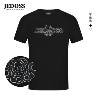 JEDOSS/爵迪斯男装2025春夏新款简约字母熊仔烫钻刺绣短袖T恤109