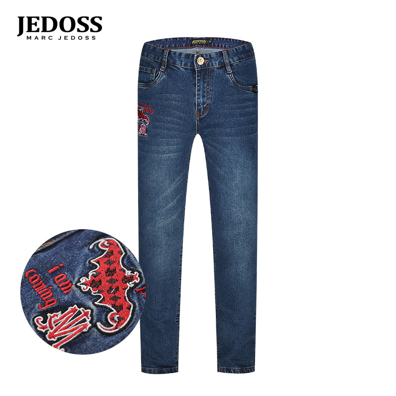爵迪斯秋冬新款刺绣牛仔长裤