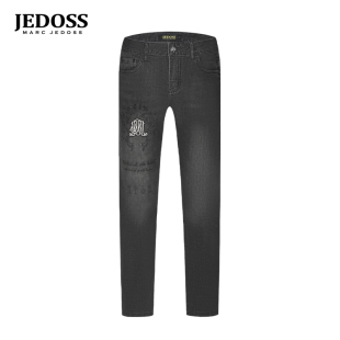 简约刺绣章仔黑色牛仔裤 JEDOSS 爵迪斯男装 春夏新款 012 长裤