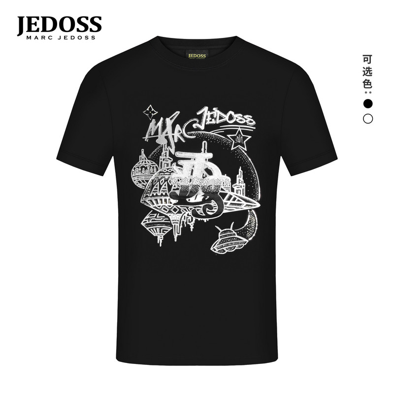 JEDOSS/爵迪斯男装2026春季新款星舰组合珠片刺绣烫钻短袖T恤124