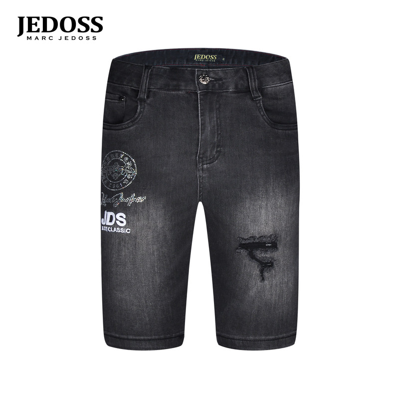 JEDOSS/爵迪斯男装2026夏季新款简约字母刺绣烫钻牛仔中裤035SX图片